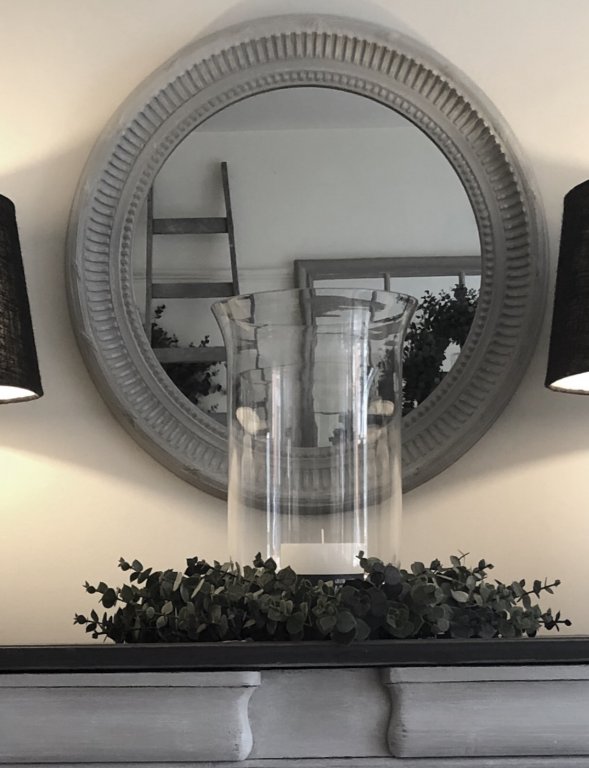 Circular Carved Soft Grey Mirror