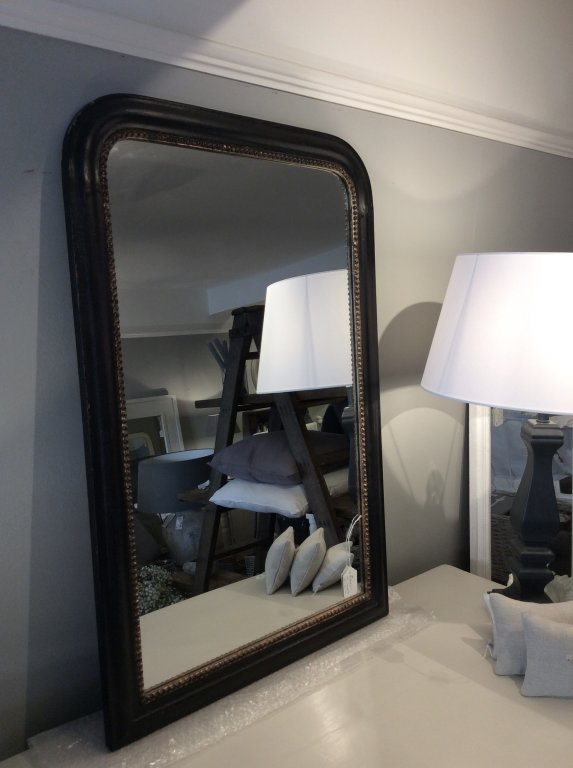 Black Painted Mirror With Gold Beading 