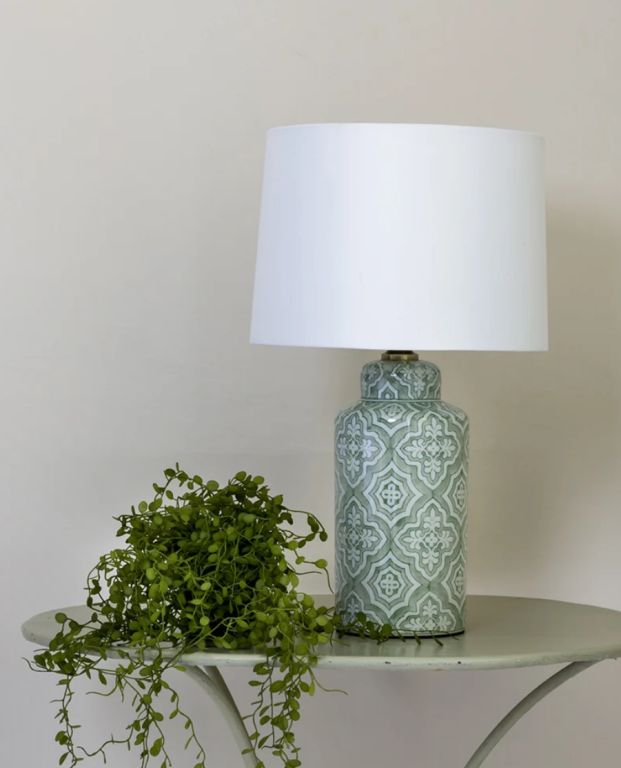 Ceramic Green Patterned Lamp Bade And Shade