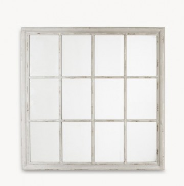 Window Pane White Wooden Mirror 